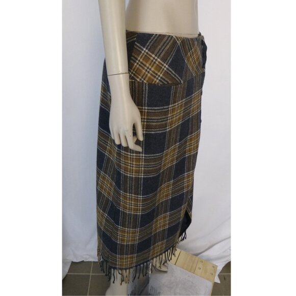 Vintage 1980's David N. Wool Blend Wrap Plaid Fringe Skirt - Picture 3 of 13
